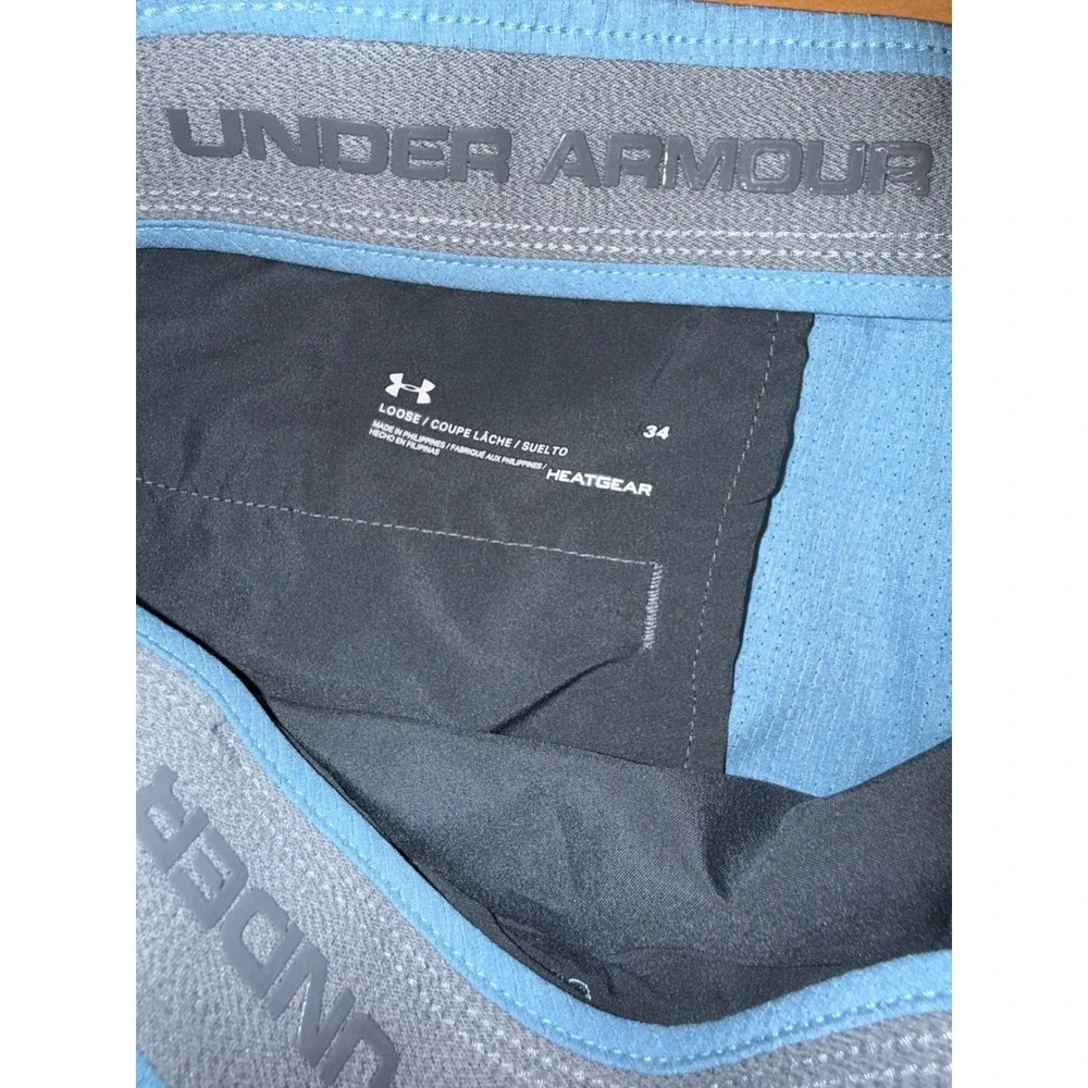 Under Armour Mens HeatGear Golf‎ Shorts Light Blue Flat Front Size 34 Loose Fit